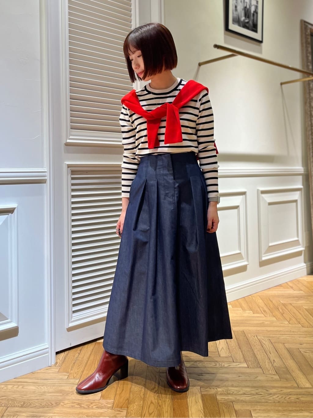 つじ まこさんの「DRESSTERIOR｜◆ストレッチフルニードルボーダーニット」を使ったコーディネート