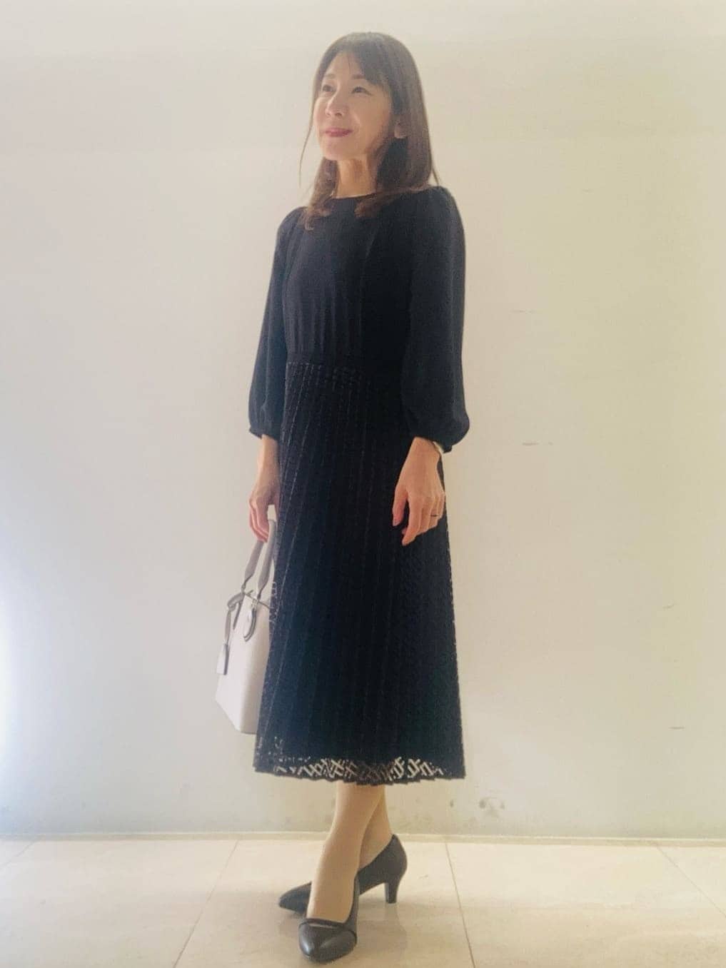 kurodaさんの「Reflect｜【SS-4Lサイズ】シフォン&times;幾何柄レースプリーツワンピース」を使ったコーディネート