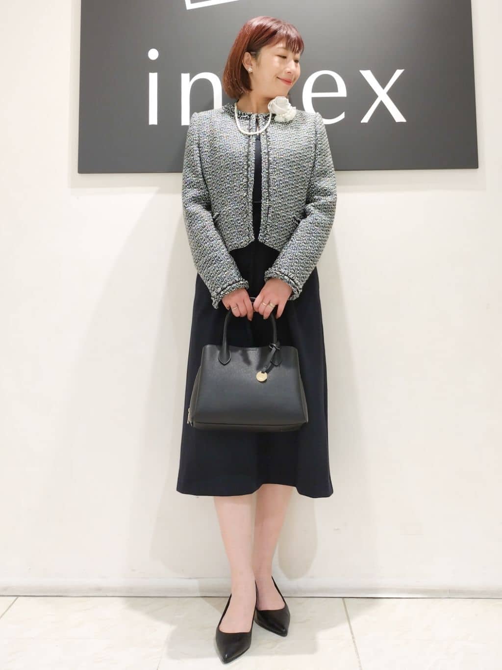 n.さんの「index｜《通勤／セットアップ対応》ノーカラーツイードジャケット【洗濯機OK】」を使ったコーディネート
