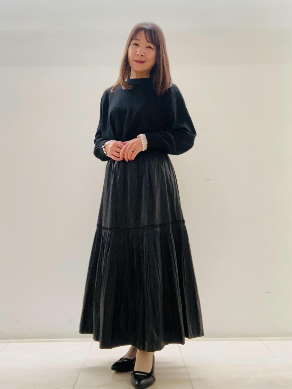 kurodaさんの「Reflect｜【秋映え／重ね着風スタイルに◎】フリルプリーツスリーブニット」を使ったコーディネート