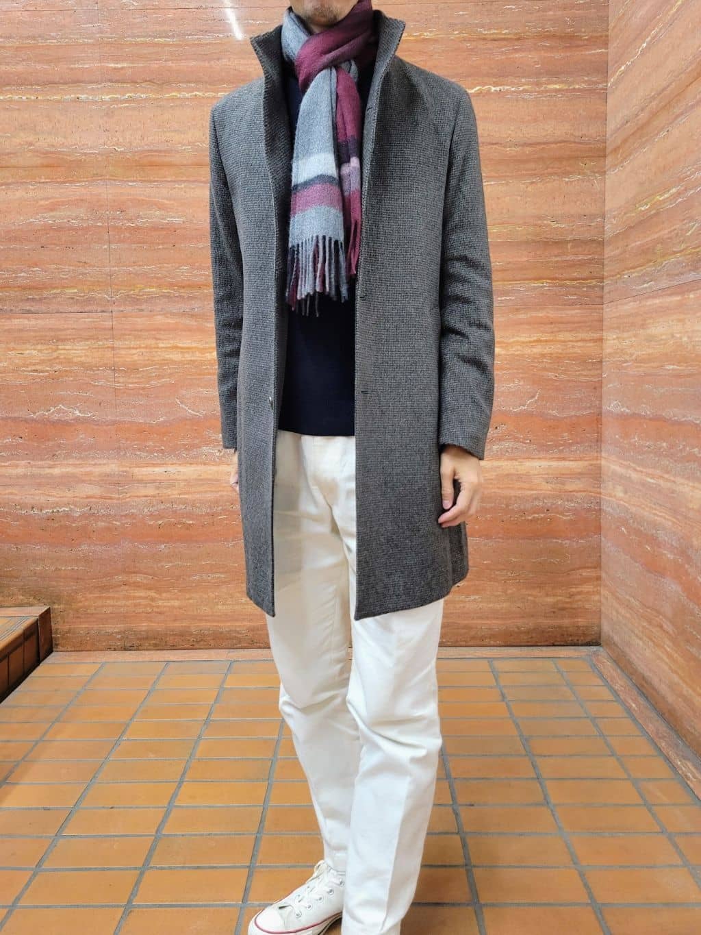 piroyaさんの「TAKEO KIKUCHI｜カシミヤブレンド ビーバー調ピンヘッドスタンドカラーコート」を使ったコーディネート