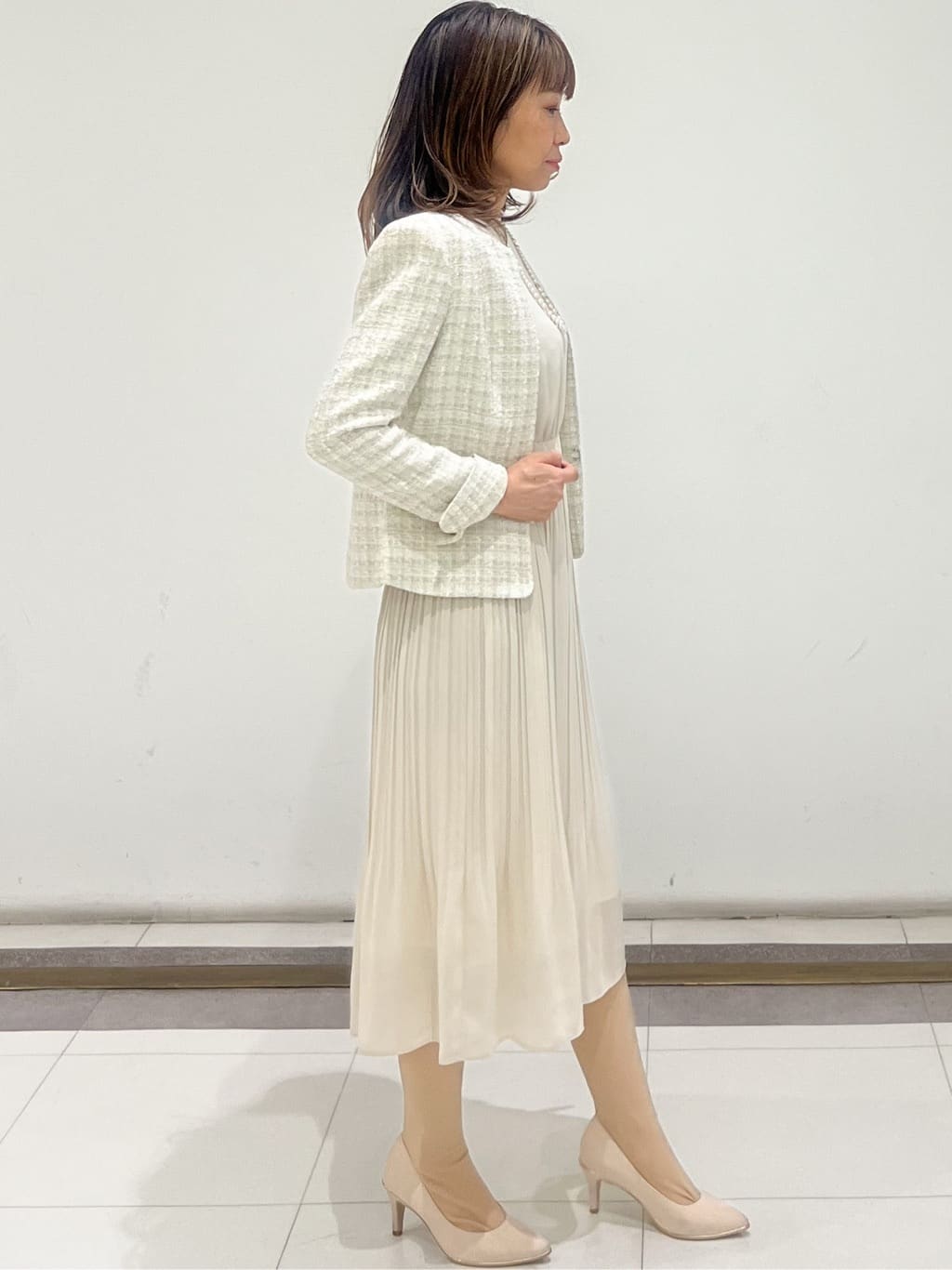 AYAさんの「COUP DE CHANCE｜【日本製】ツィードノーカラージャケット」を使ったコーディネート