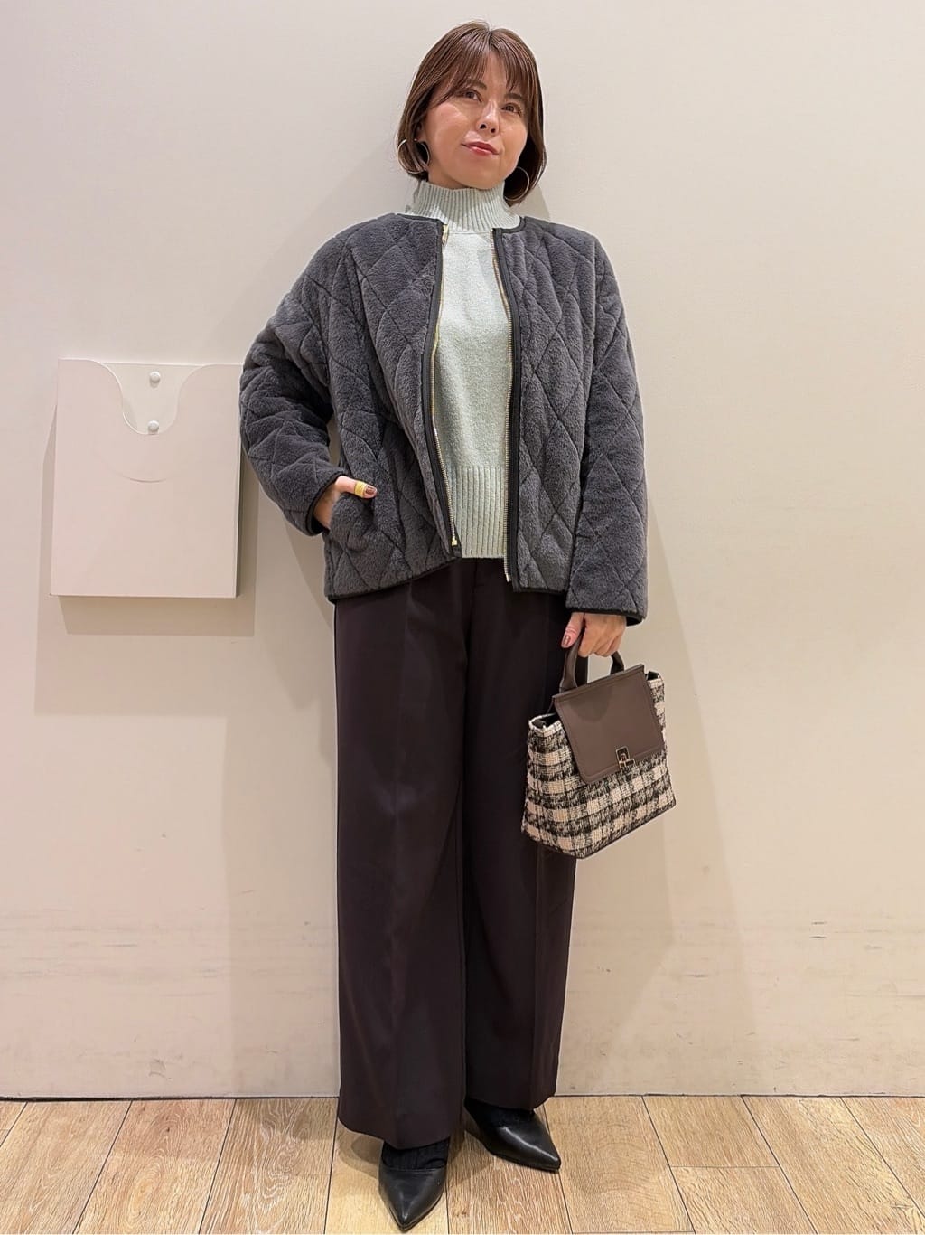 YUKOさんの「index｜裏起毛ストレッチワイドパンツ【洗濯機OK／イージーアイロン】」を使ったコーディネート