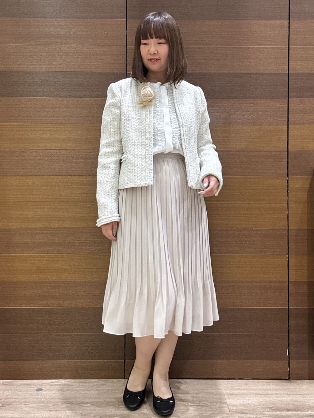 yumeさんの「OPAQUE.CLIP｜《通勤／セットアップ対応》ノーカラーツイードジャケット【洗濯機OK】」を使ったコーディネート
