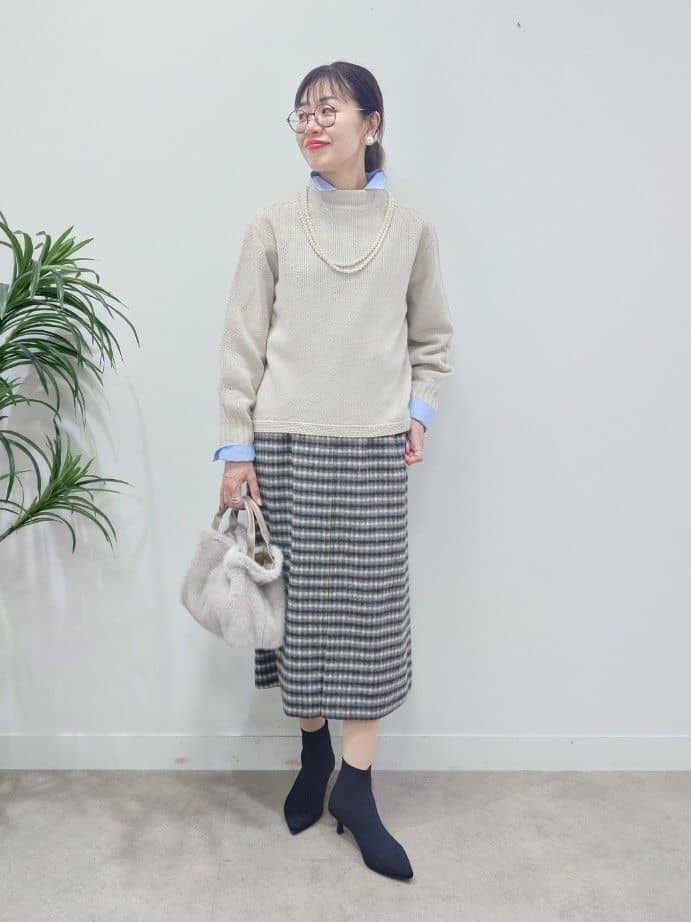 MUTSUKOさんの「UNTITLED｜【洗える】スポンディッシュ ボトルネックニット」を使ったコーディネート