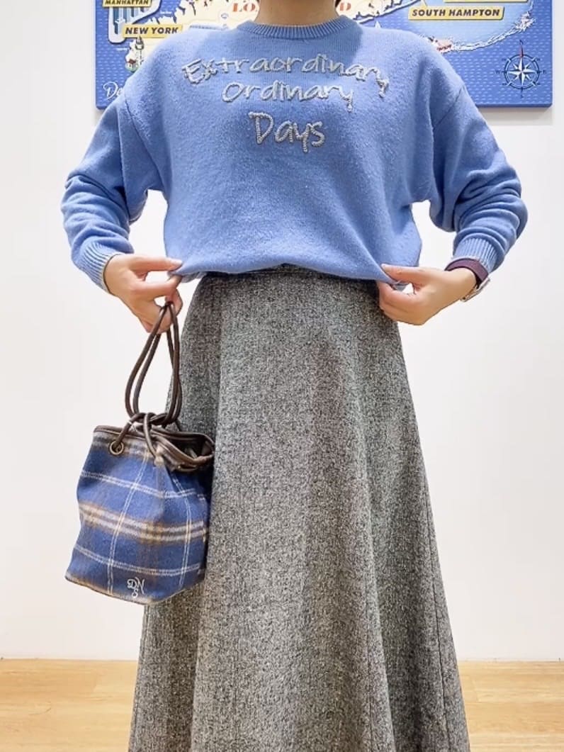 Hamaさんの「Dessin｜【洗える】ペイント風刺繍入り配色ラインニット」を使ったコーディネート