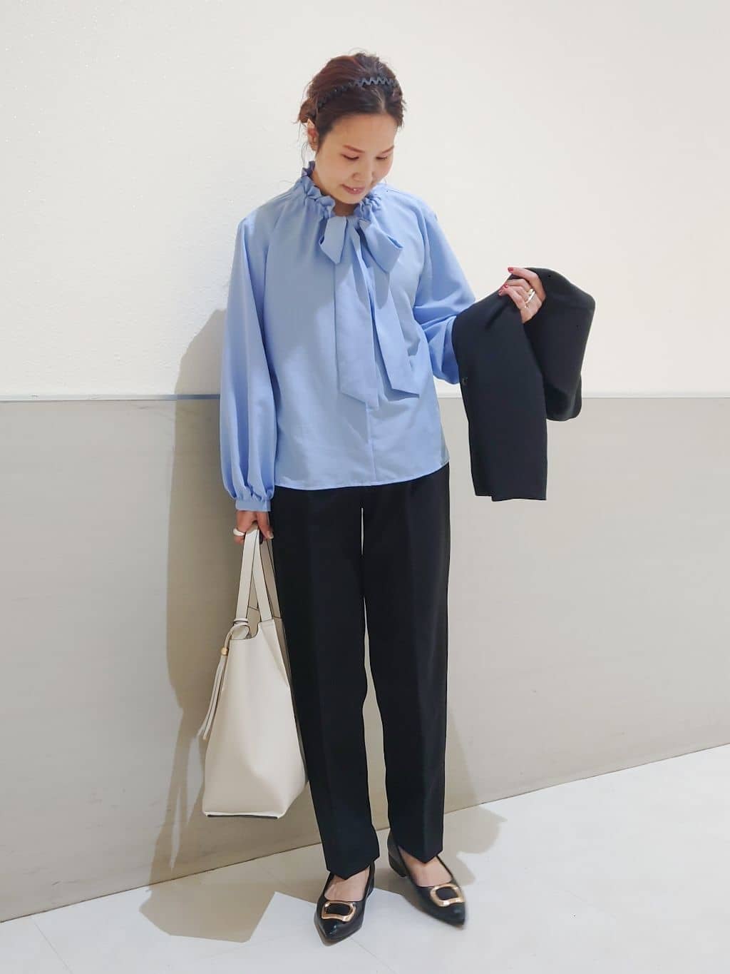 maruさんの「THE SHOP TK｜【通勤スタイルに】ダブルクロス ノーカラージャケット/セットアップ可」を使ったコーディネート