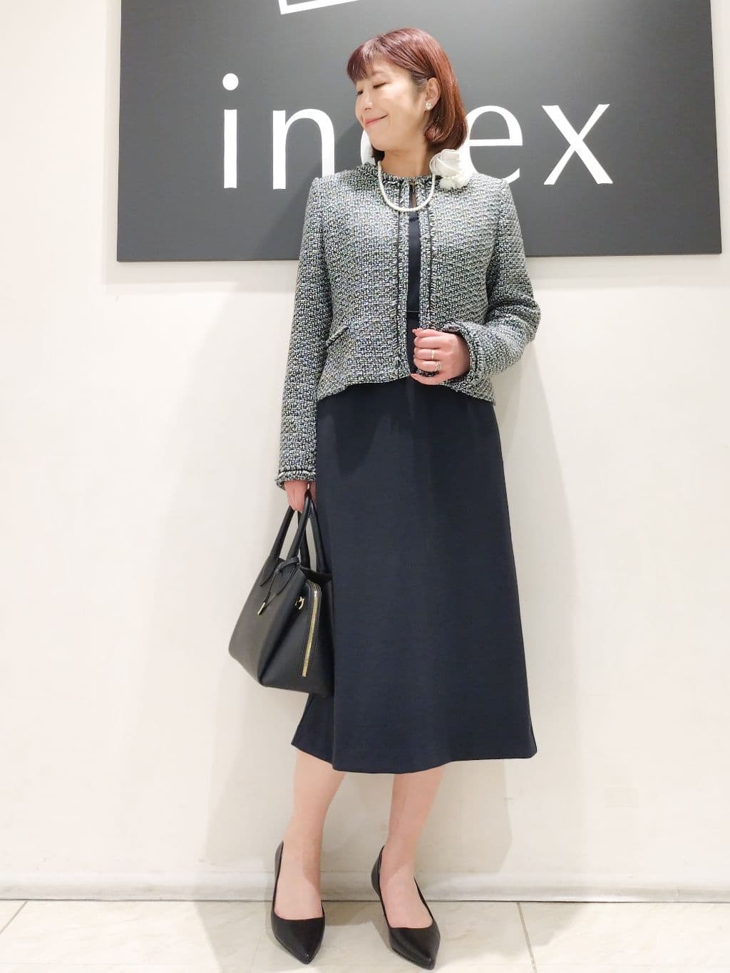n.さんの「index｜《通勤／セットアップ対応》ノーカラーツイードジャケット【洗濯機OK】」を使ったコーディネート