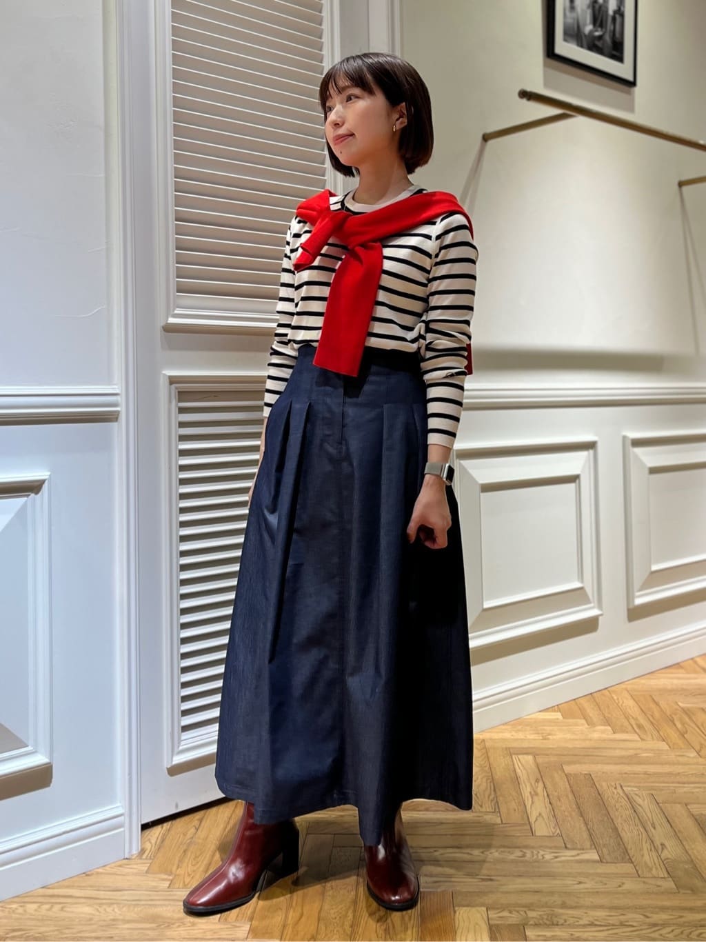 つじ まこさんの「DRESSTERIOR｜◆ストレッチフルニードルボーダーニット」を使ったコーディネート
