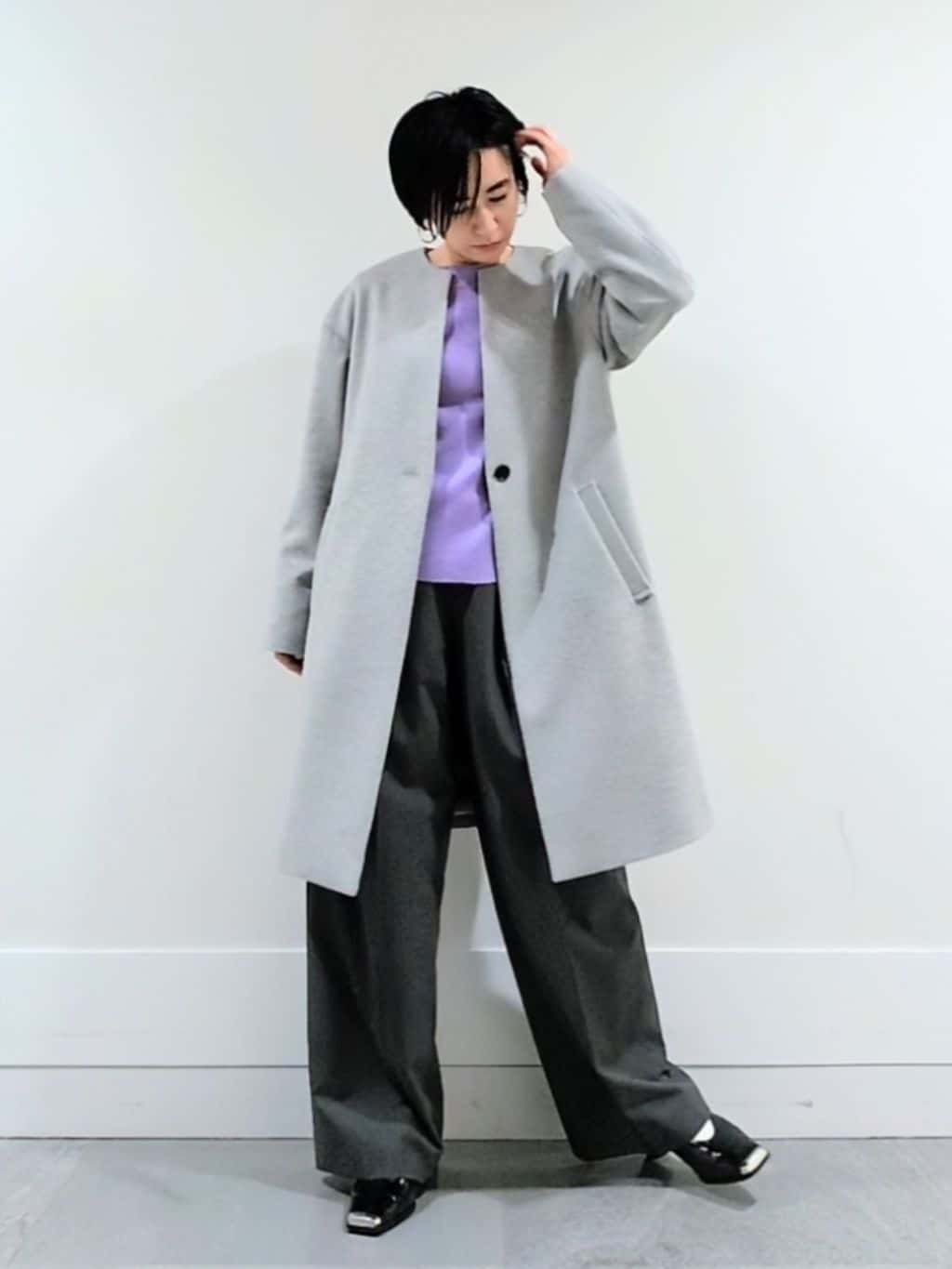 ミズタさんの「UNTITLED｜【きれいめ/洗える】ラメ入りワイドボートネックニット」を使ったコーディネート