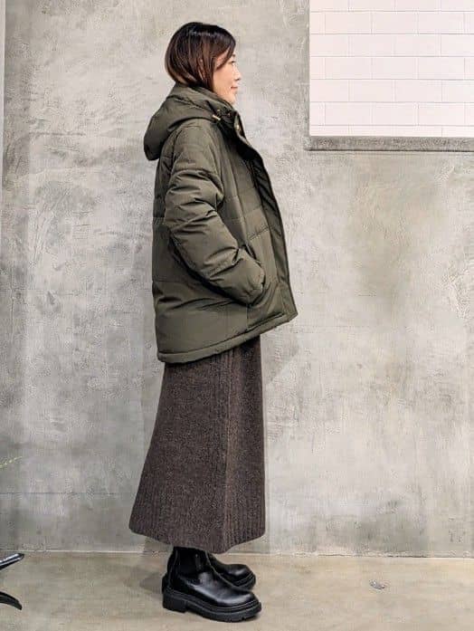  E.Yさんの「THE SHOP TK｜【すっきり見えシルエット】上品ふわもこ中綿ブルゾン」を使ったコーディネート