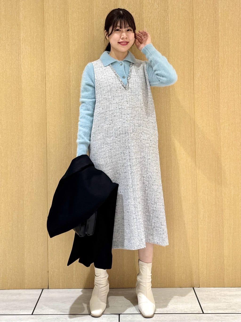 nanaさんの「UNTITLED｜【ふわふわニット/オンオフ使える】フォックスカシミヤ衿付きカーディガン」を使ったコーディネート