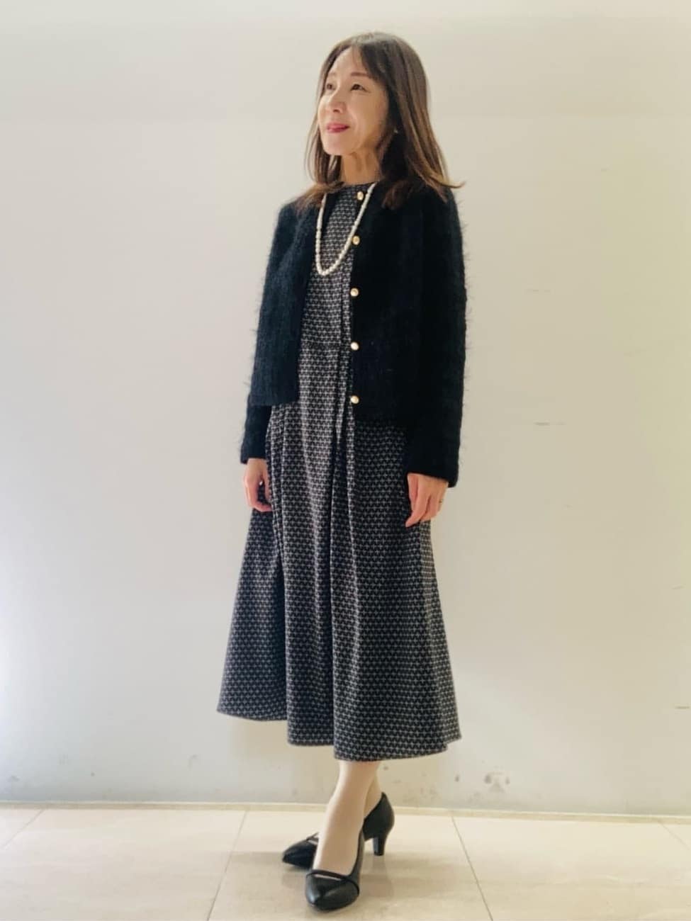 kurodaさんの「Reflect｜【通勤/お出かけ◎】ジオメプリントクラシカルワンピース」を使ったコーディネート