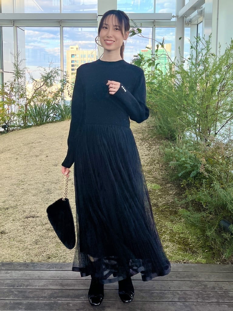 はばさんの「Couture brooch｜【S-LL/キラキラリブニット】チュールドッキング ワンピース」を使ったコーディネート