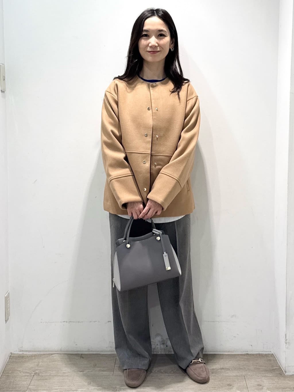 yuicciさんの「OPAQUE.CLIP｜ウールライクメルトンノーカラーコート【洗濯機洗い可】」を使ったコーディネート