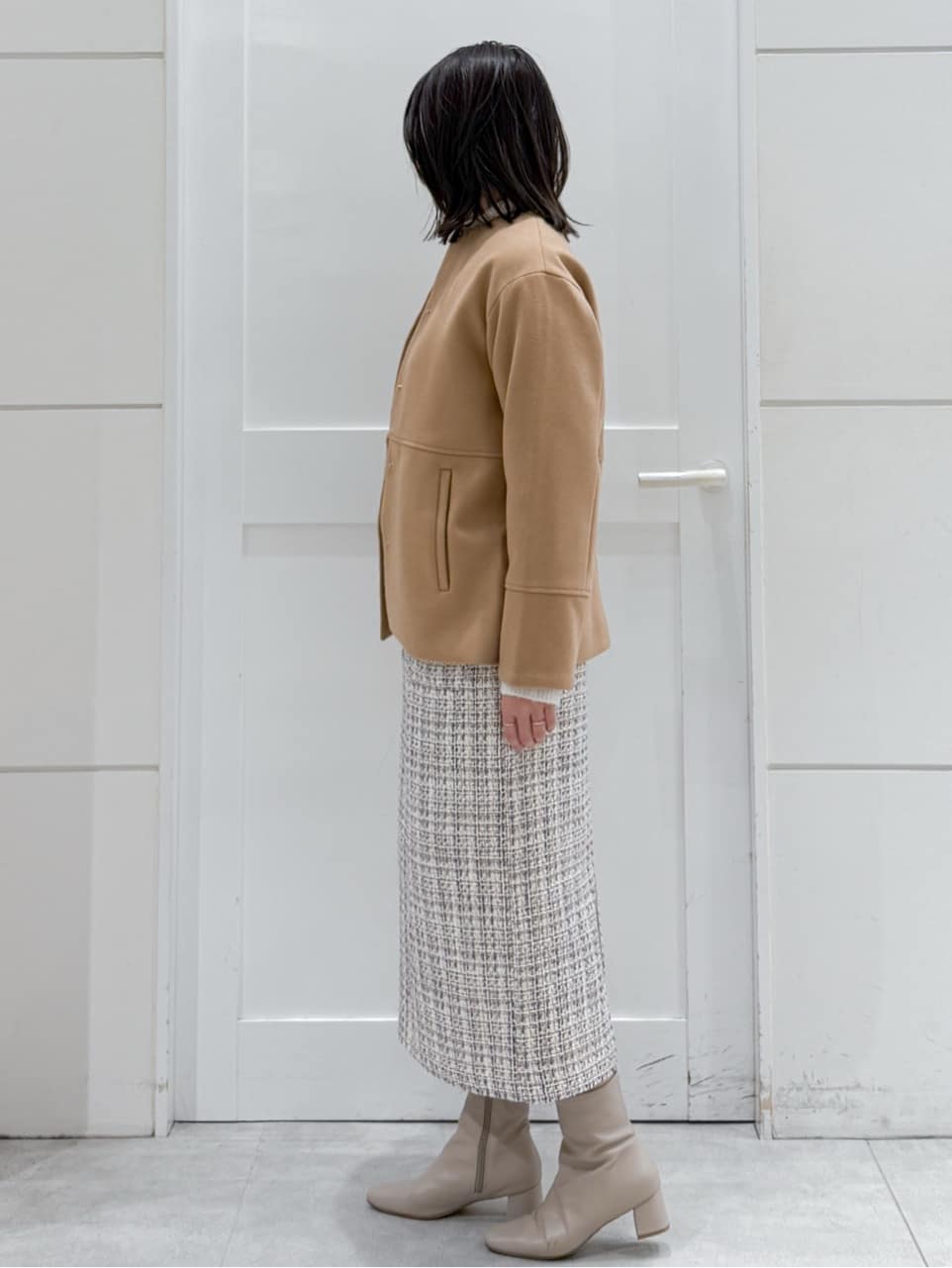 yuka.aさんの「OPAQUE.CLIP｜ウールライクメルトンノーカラーコート【洗濯機洗い可】」を使ったコーディネート