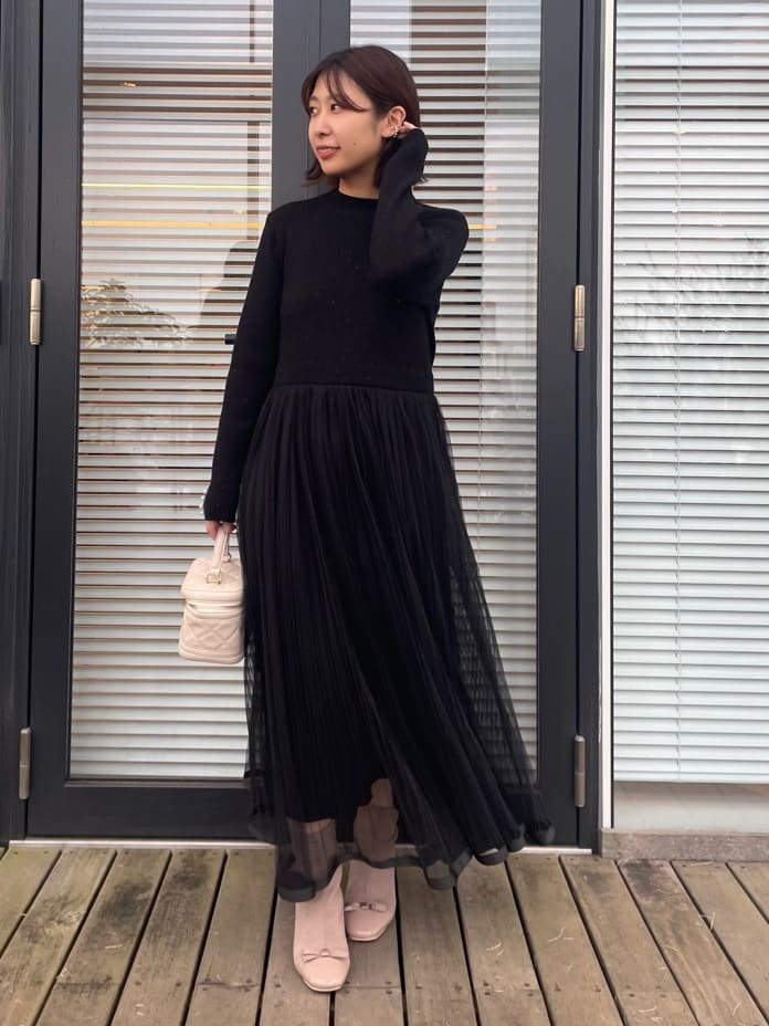 abeさんの「Couture brooch｜【S-LL/キラキラリブニット】チュールドッキング ワンピース」を使ったコーディネート