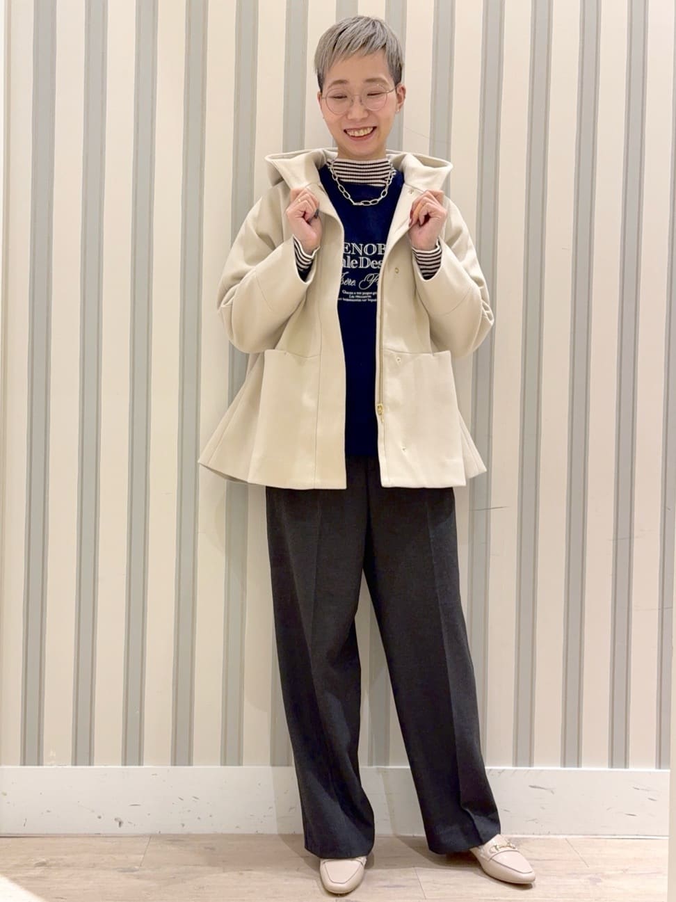  Ayumiさんの「grove｜【あったか裏起毛】かっこよさも穿き心地も叶える、優秀スラックスパンツ」を使ったコーディネート