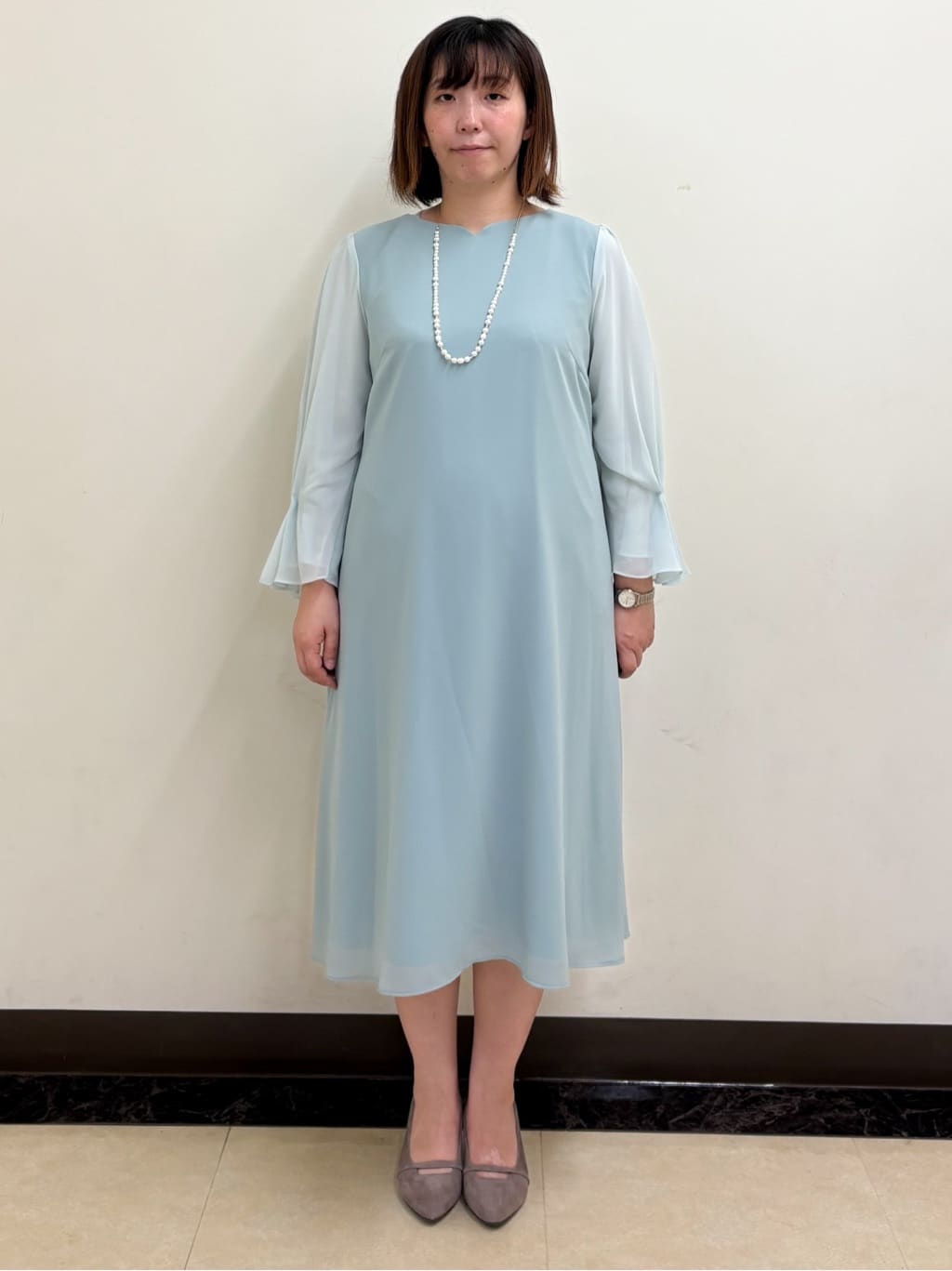 ミヨさんの「Reflect｜【SS-4Lサイズ／付属リボン】スリーブデザインジョーゼットワンピース」を使ったコーディネート