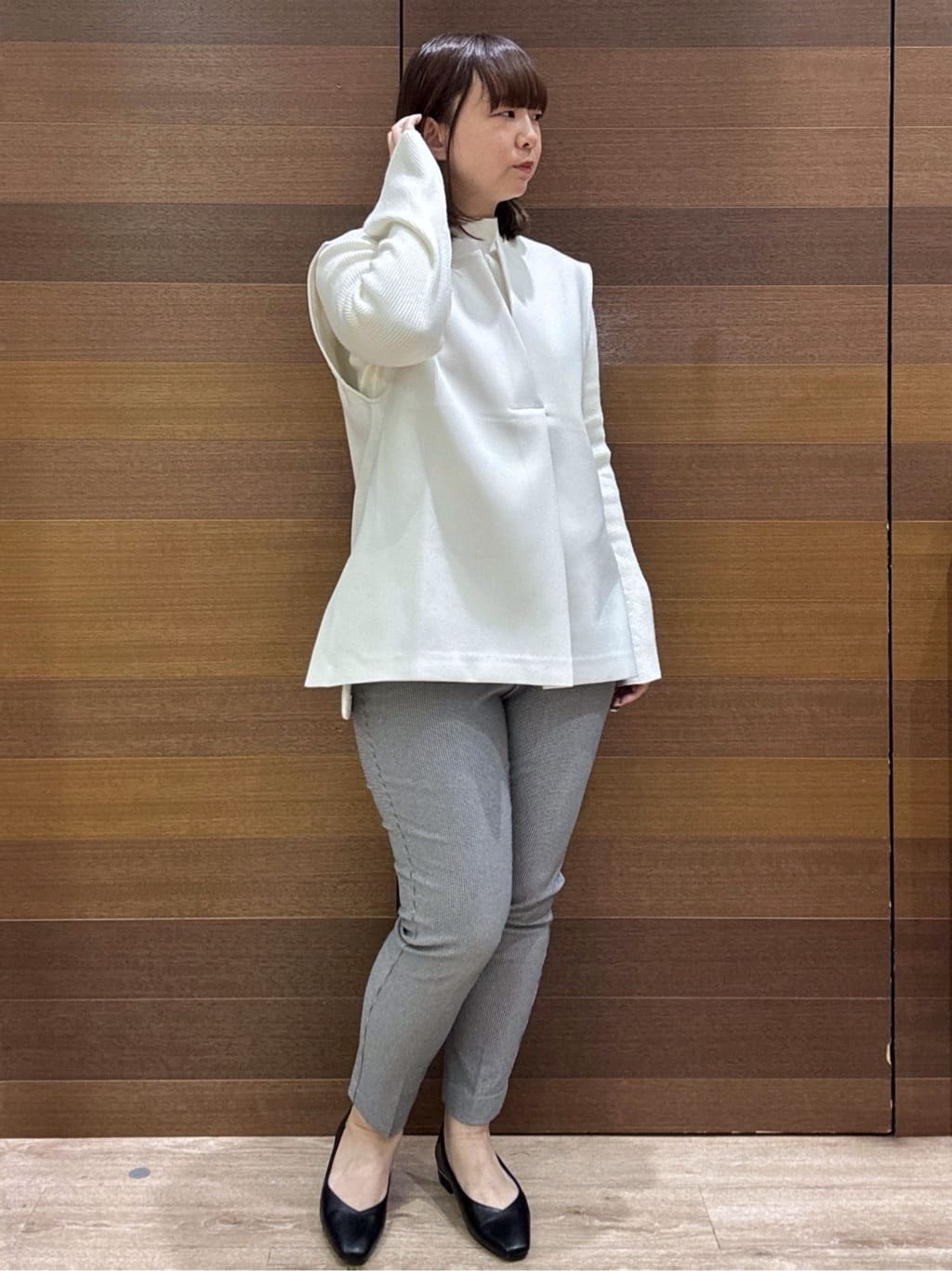 yumeさんの「OPAQUE.CLIP｜裏起毛ハイストレッチイージーテーパードパンツ【洗濯機OK】」を使ったコーディネート
