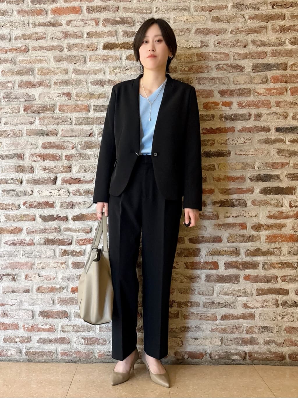 しばさんの「THE SHOP TK｜【通勤スタイルに】ダブルクロス ノーカラージャケット/セットアップ可」を使ったコーディネート