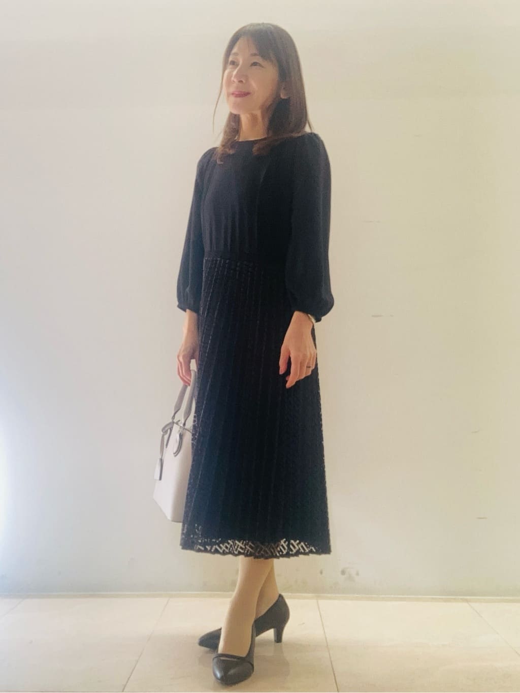 kurodaさんの「Reflect｜【SS-4Lサイズ】シフォン&times;幾何柄レースプリーツワンピース」を使ったコーディネート