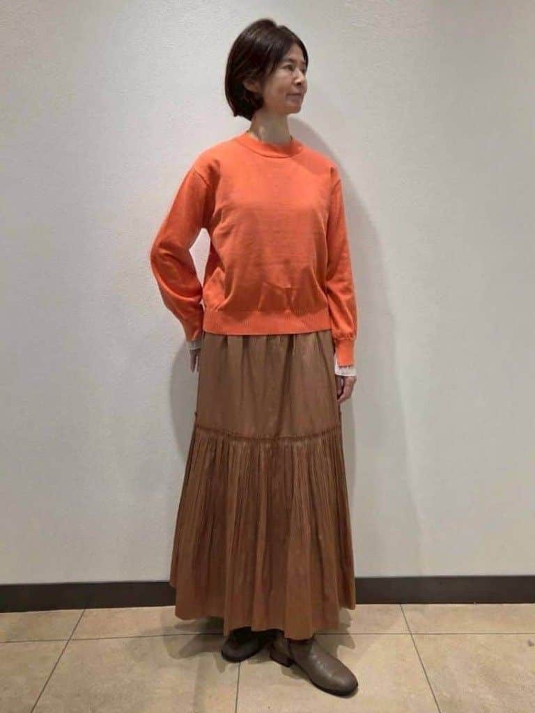 Rumiさんの「Reflect｜【秋映え／重ね着風スタイルに◎】フリルプリーツスリーブニット」を使ったコーディネート