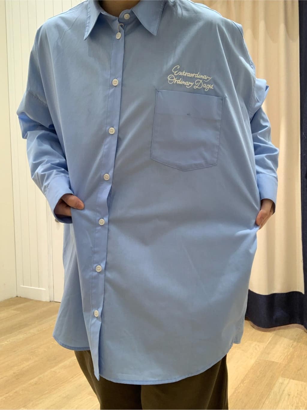 IMARIさんの「Dessin｜【洗える】刺繍ロゴ入りオーバーシャツ」を使ったコーディネート