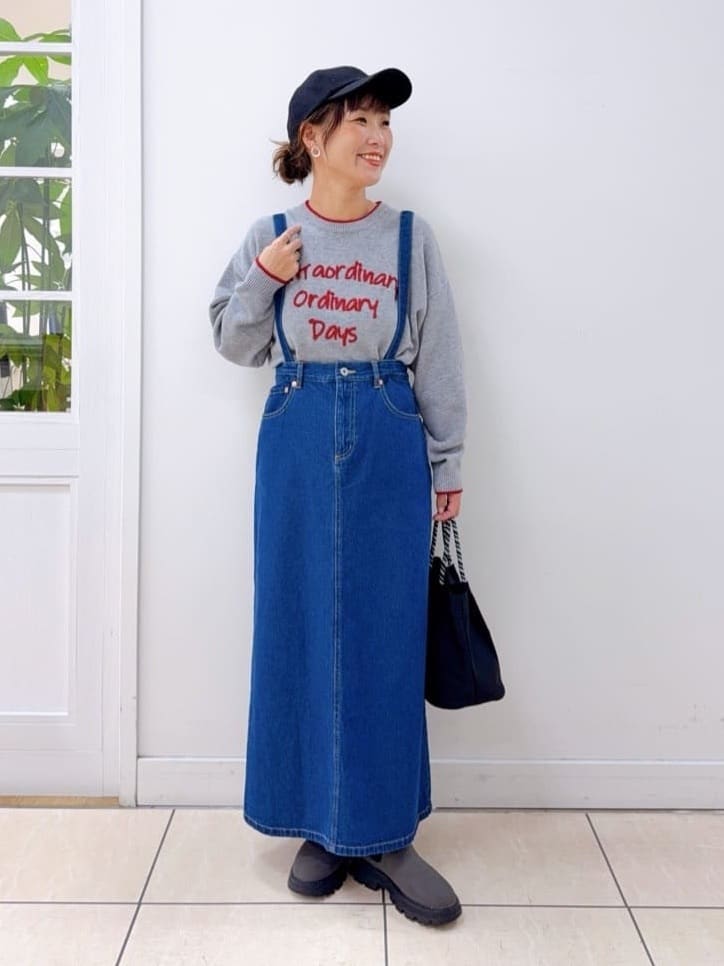 Osawaさんの「Dessin｜【洗える】ペイント風刺繍入り配色ラインニット」を使ったコーディネート