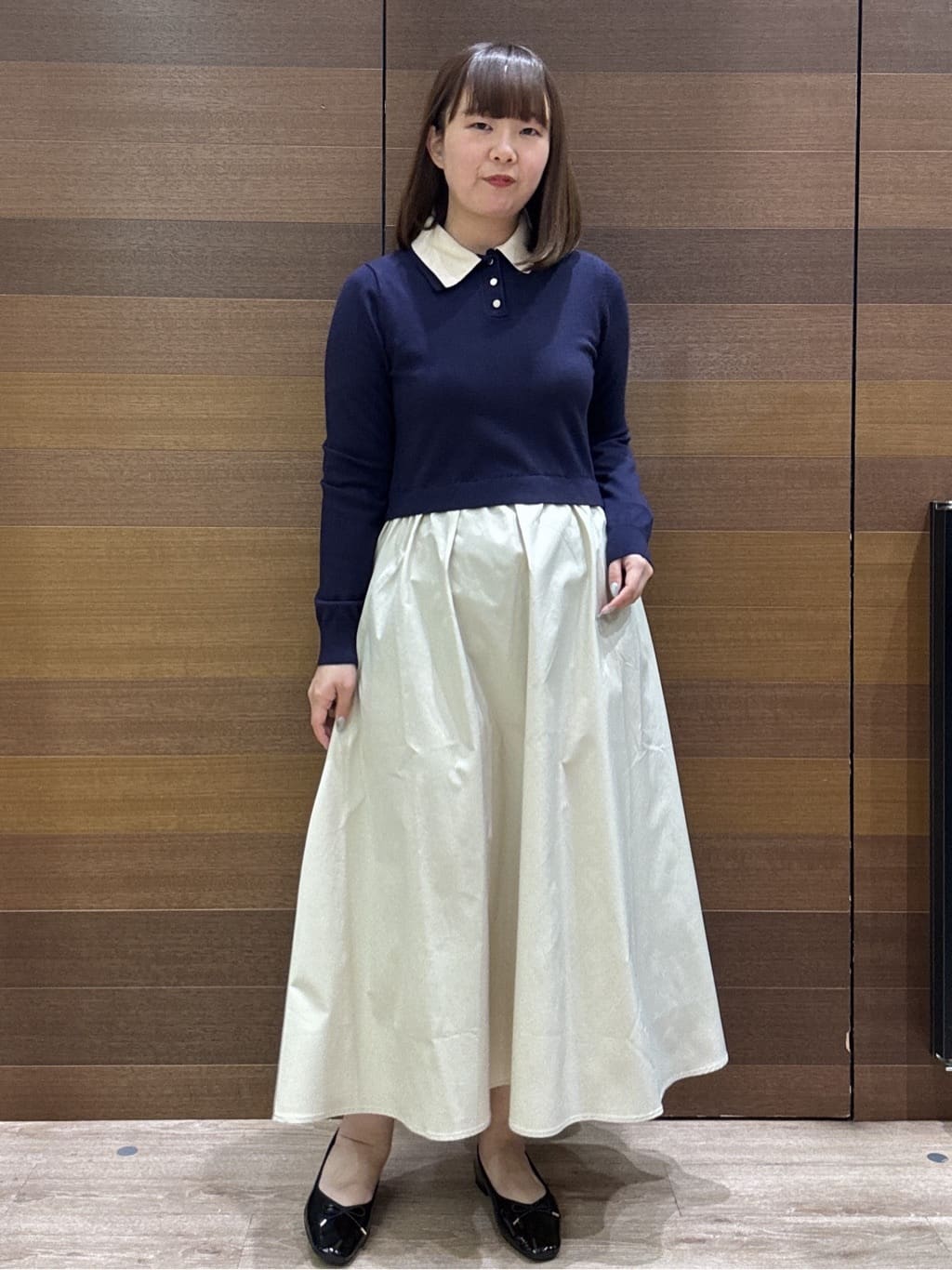 yumeさんの「OPAQUE.CLIP｜ダブルポロ衿ニットドッキングワンピース【洗濯機OK】」を使ったコーディネート