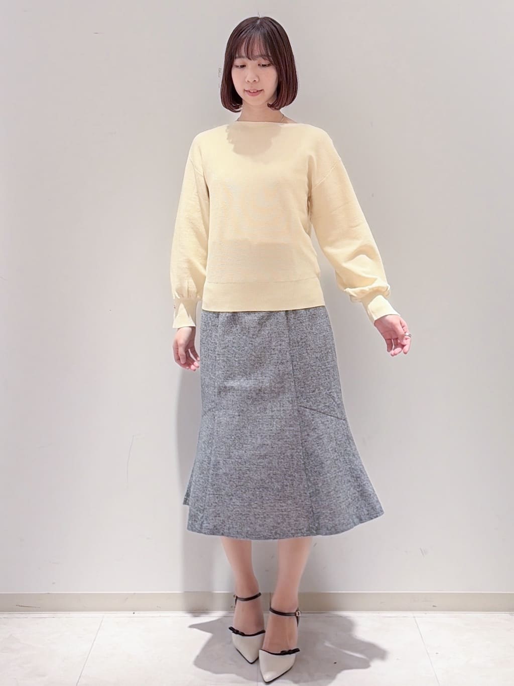 yurinaさんの「index｜ラメガーター編みボートネックニット【洗濯機OK】《8col／XS～LL》」を使ったコーディネート