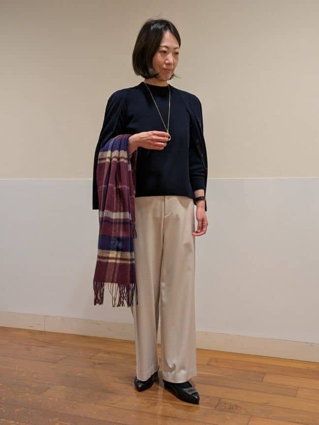 クミさんの「Reflect｜【選べる5色／アンサンブル可】プチハイネックリブニット」を使ったコーディネート