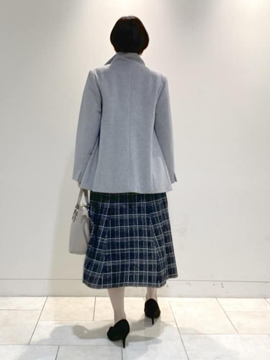 フミさんの「Reflect｜【コートインでもすっきり◎】チェック柄ニットドッキングワンピース」を使ったコーディネート