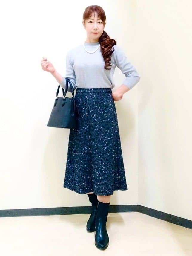 花さんの「Reflect｜【広がりすぎない／美シルエット◎】ツイードフレアスカート」を使ったコーディネート