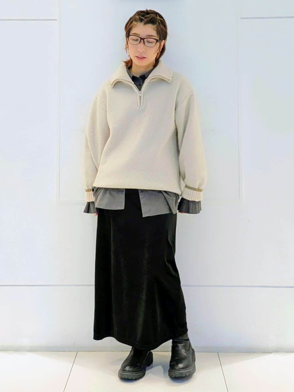 4410さんの「THE SHOP TK｜【洗える】ほど良くラフで女性らしい ハーフZIPニット」を使ったコーディネート