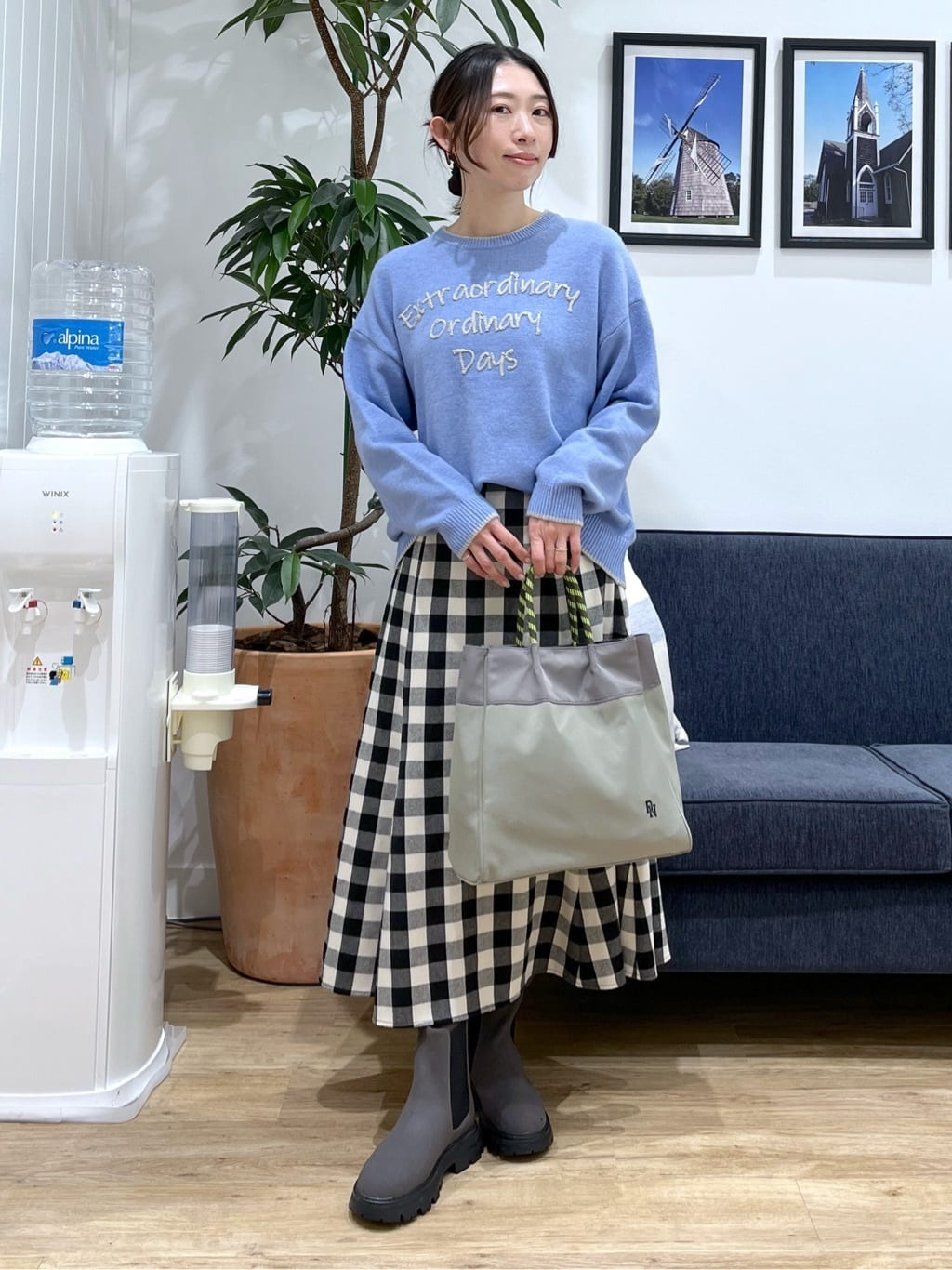 canaさんの「Dessin｜【洗える】ペイント風刺繍入り配色ラインニット」を使ったコーディネート
