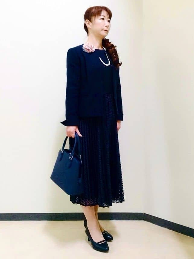 花さんの「Reflect｜【SS-4Lサイズ】シフォン&times;幾何柄レースプリーツワンピース」を使ったコーディネート
