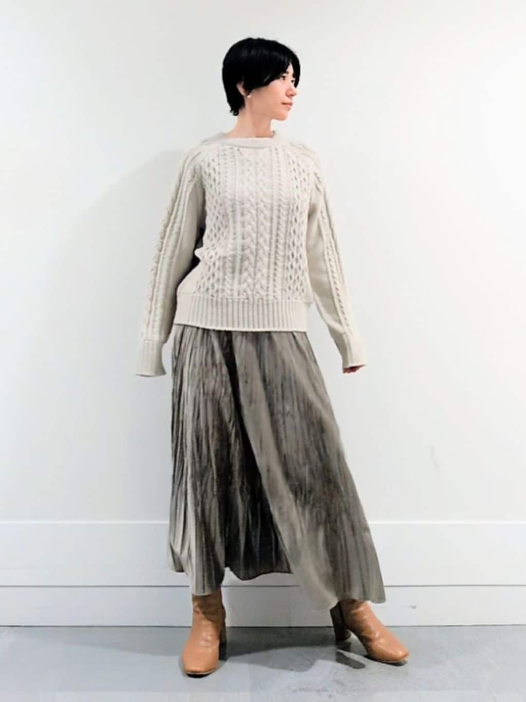 ミズタさんの「UNTITLED｜【洗える】スポンディッシュ ケーブル柄ニット」を使ったコーディネート