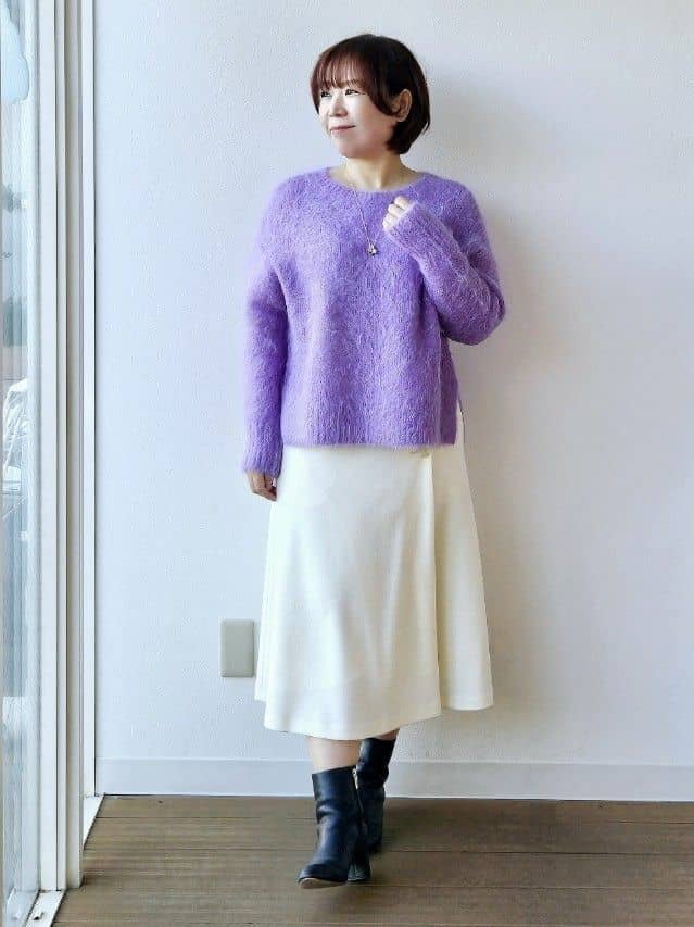 やじまさんの「UNTITLED｜【ゆったり】アルパカ混シャギーニット」を使ったコーディネート