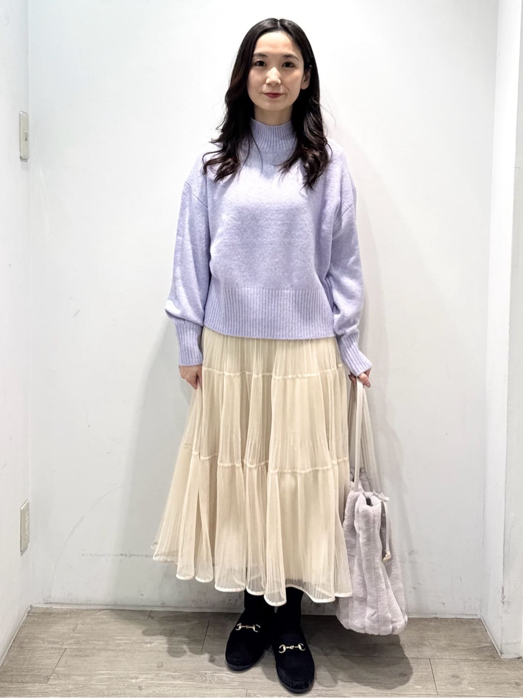 yuicciさんの「OPAQUE.CLIP｜選べる2丈 ハイネックカラーミックスラメニット【洗濯機OK】」を使ったコーディネート