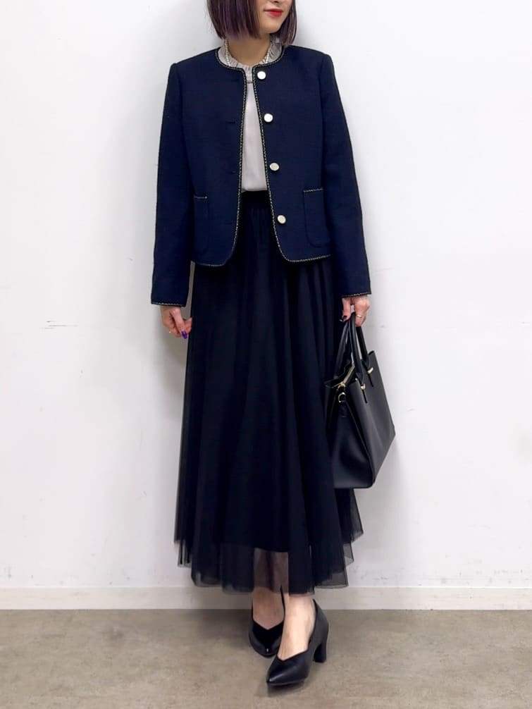 𝐜𝐡𝐢𝐤𝐚さんの「SHOO･LA･RUE｜【S-3L】オンとオフで印象が変わる ライトツイードジャケット」を使ったコーディネート