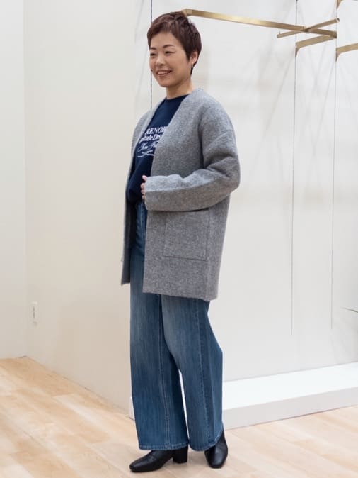 シュウコさんの「grove｜軽やかに着流す　ブークレニットコーディガン」を使ったコーディネート