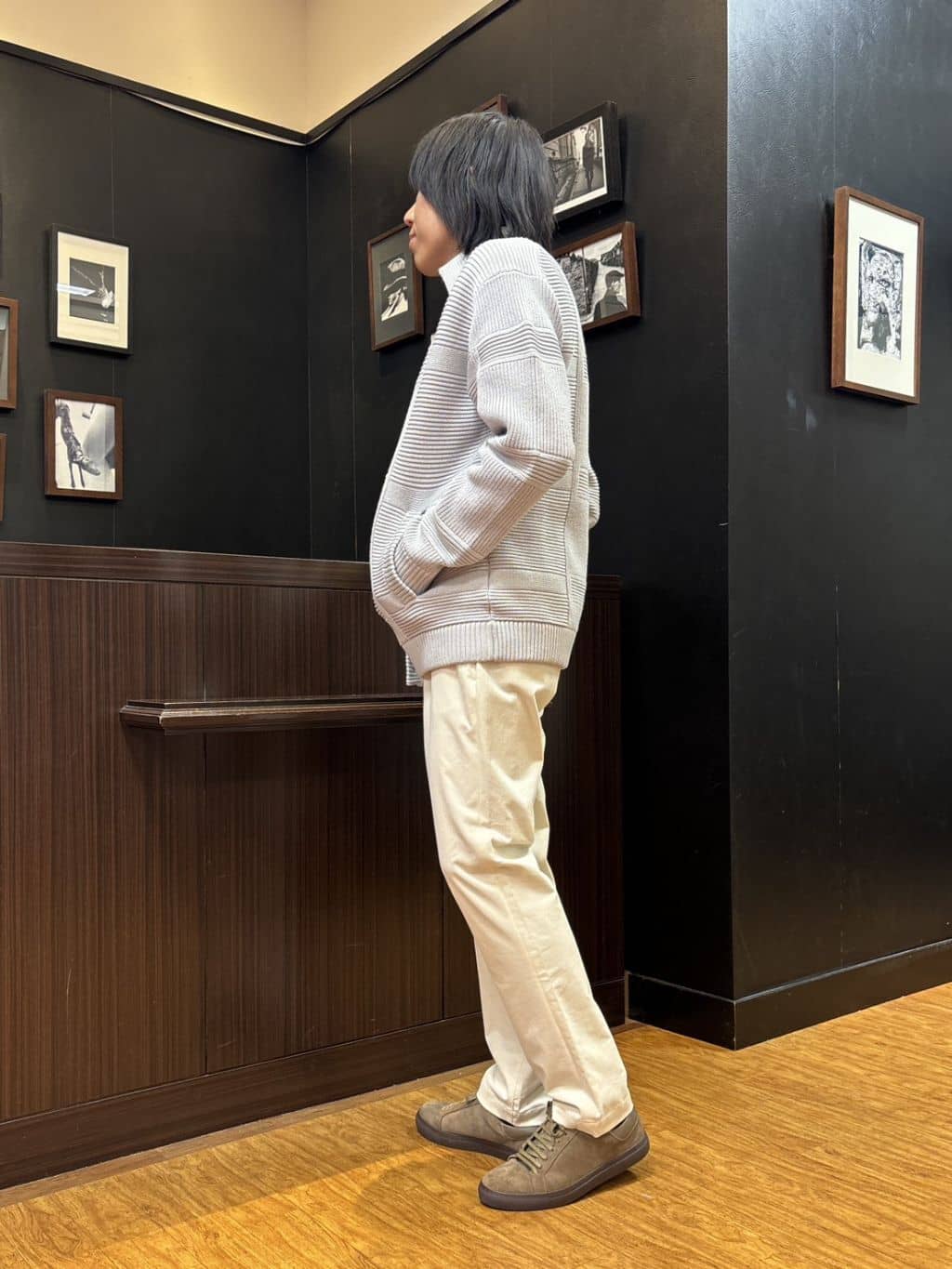 moritaさんの「TAKEO KIKUCHI｜畦編みチェック ニットカーディガン」を使ったコーディネート