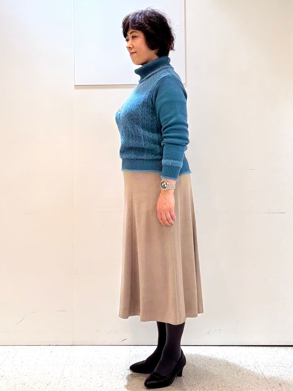 ヤスコさんの「Reflect｜【ほんのりラメ感◎】ふわふわフェザーヤーンハイネックニット」を使ったコーディネート