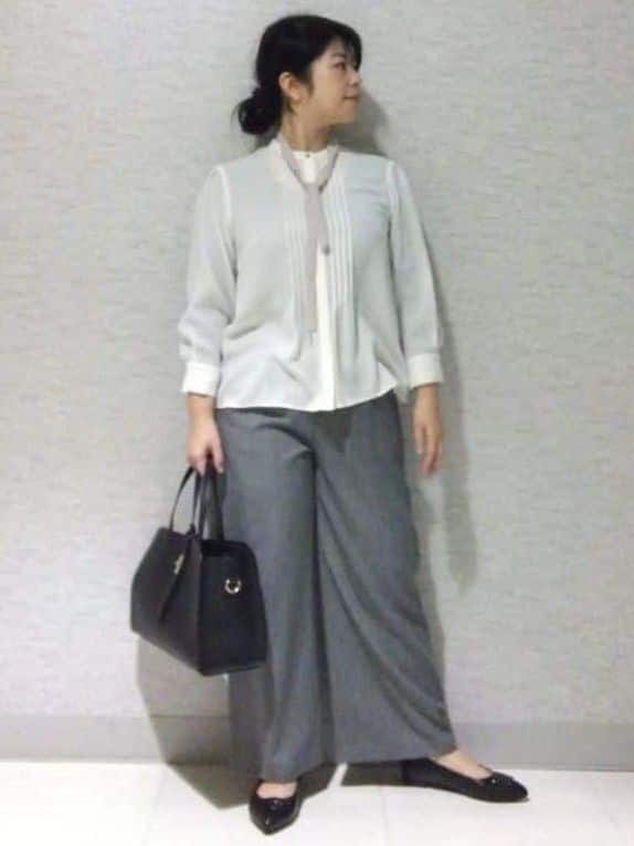 sakoさんの「Reflect｜【配色ボウタイ付き】八分袖ジョーゼットブラウス」を使ったコーディネート