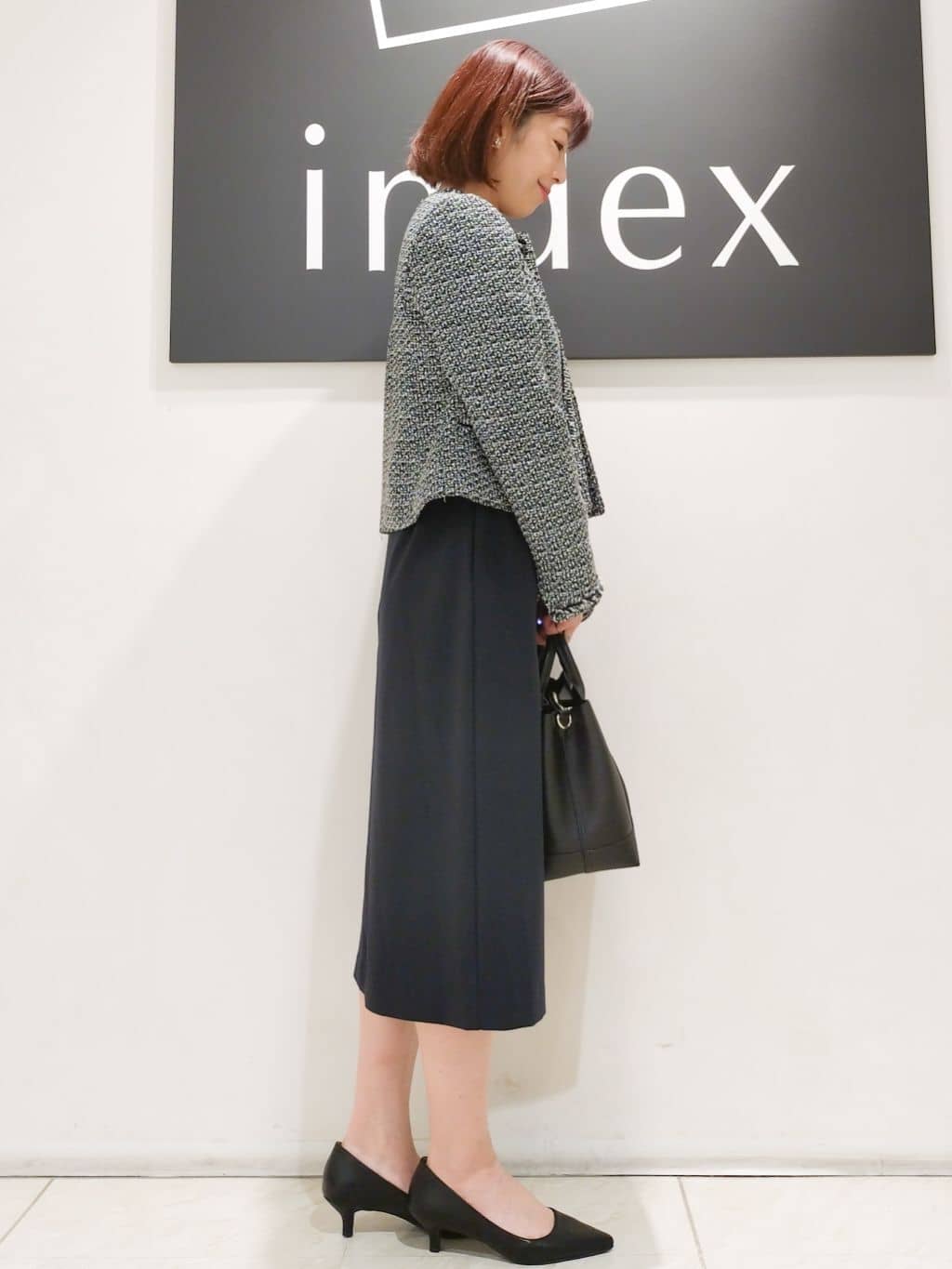 n.さんの「index｜《通勤／セットアップ対応》ノーカラーツイードジャケット【洗濯機OK】」を使ったコーディネート
