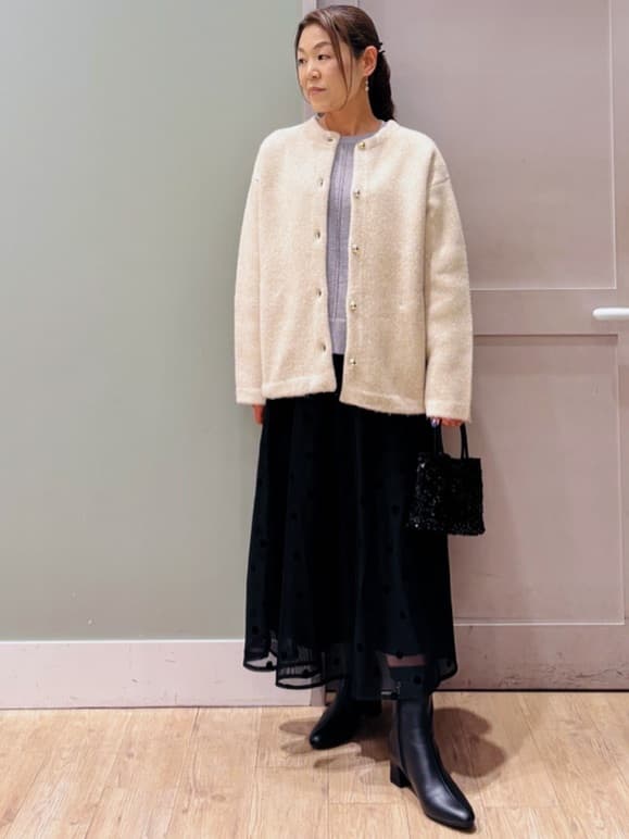 Komi☆さんの「grove｜ふっくらやわらかく、毛混オーバーニットカーディガン」を使ったコーディネート