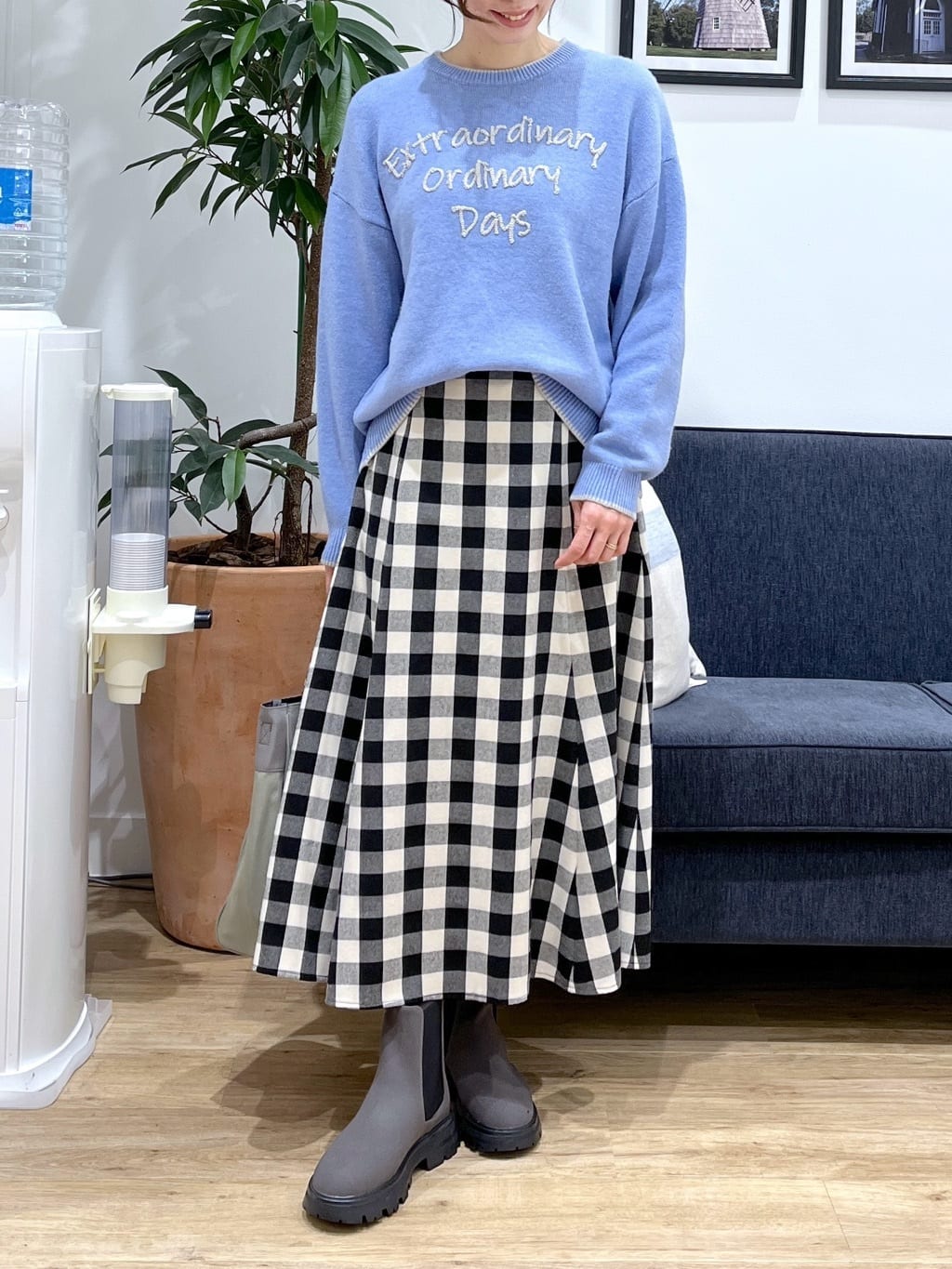 canaさんの「Dessin｜【洗える】ペイント風刺繍入り配色ラインニット」を使ったコーディネート