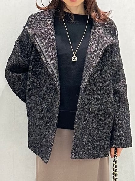 Miwaさんの「UNTITLED｜【ツイード風/スタンドカラー】ファンシーヘリンボンコート」を使ったコーディネート