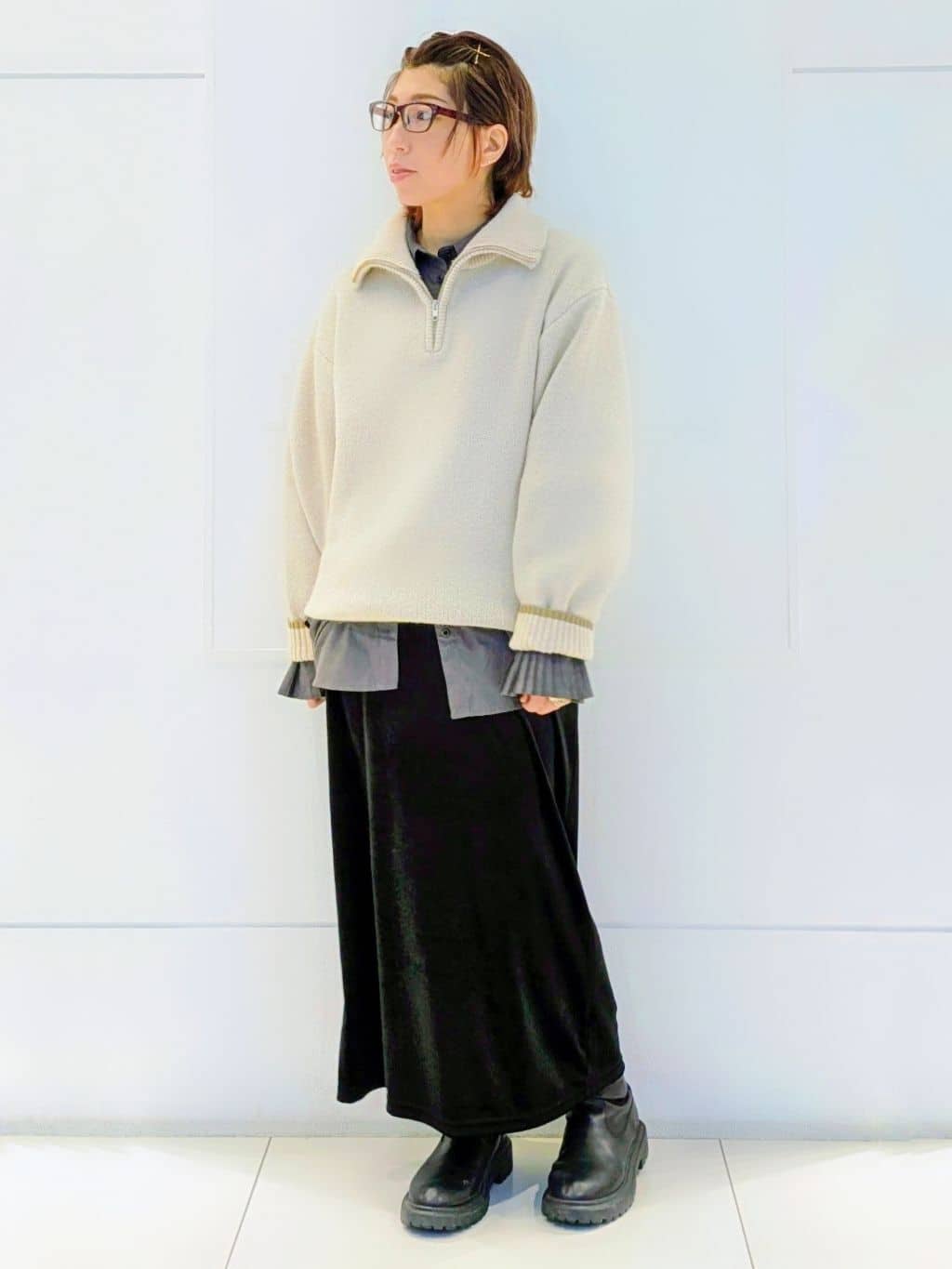 4410さんの「THE SHOP TK｜【洗える】ほど良くラフで女性らしい ハーフZIPニット」を使ったコーディネート